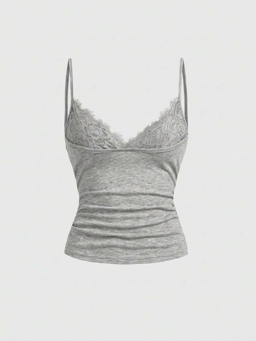 ROMWE J-Fashion Y2K Lace Patchwork Sexy Camisole For Women - Grey - View 1