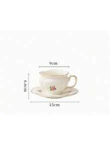 This Nordic-Style Yellow Embossed Vintage Ceramic Cup And Saucer Set Features An Asymmetric, Exquisite American Latte Art Design, Perfect For Afternoon Tea. Ideal For Family Use, Birthday Gifts, And Holiday Greetings. - Multicolor - View 1