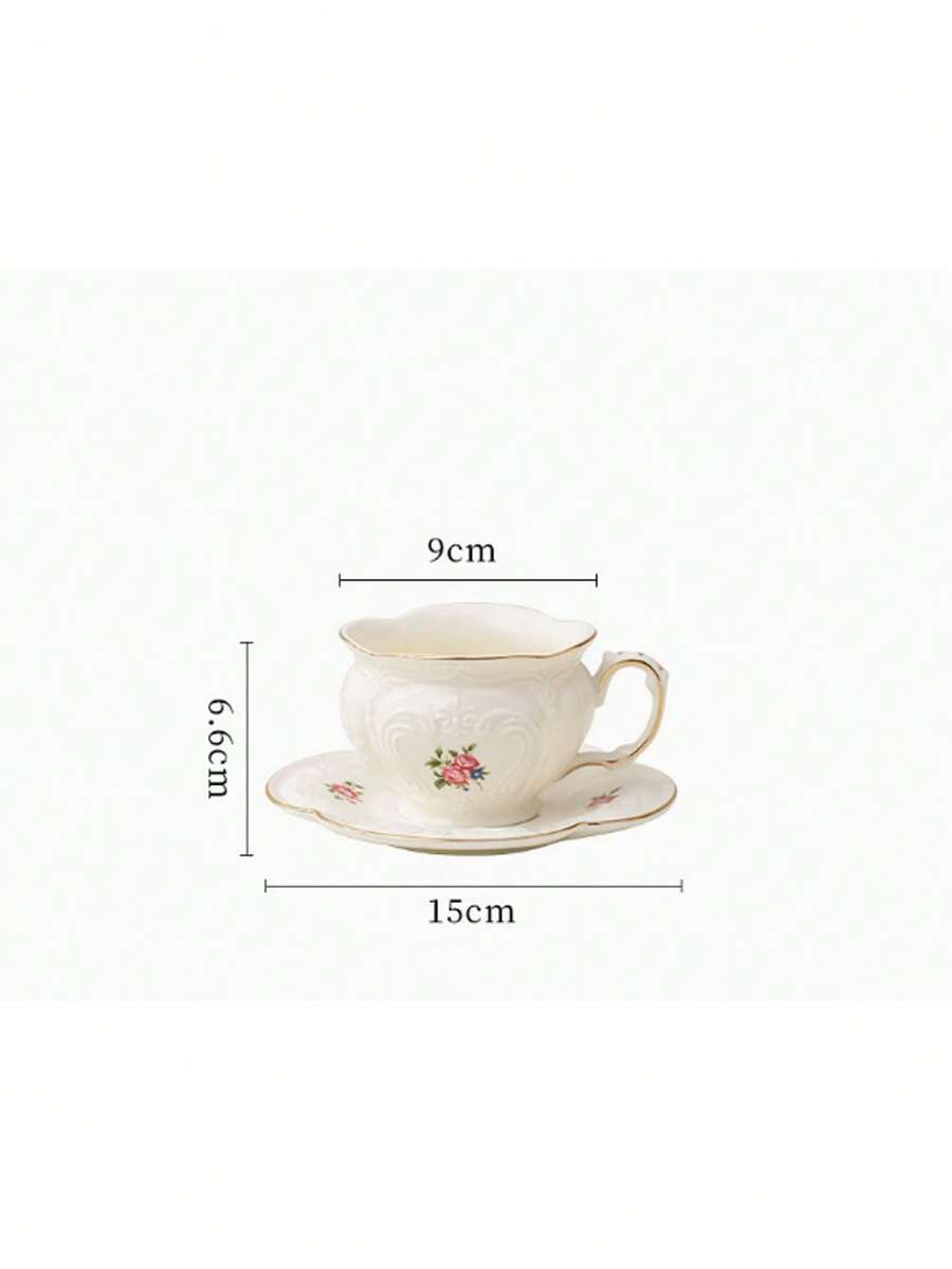This Nordic-Style Yellow Embossed Vintage Ceramic Cup And Saucer Set Features An Asymmetric, Exquisite American Latte Art Design, Perfect For Afternoon Tea. Ideal For Family Use, Birthday Gifts, And Holiday Greetings. - Multicolor - View 1