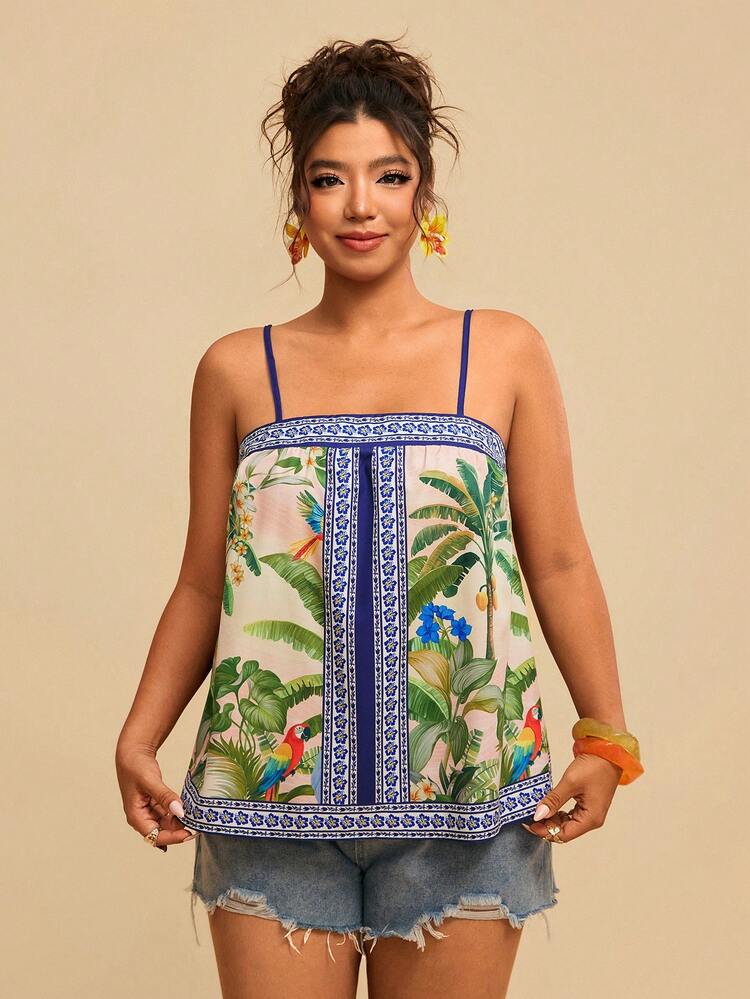 Travachic Áo hai dây cỡ lớn in họa tiết nhiệt đới - Nhiều màu - Xem 3