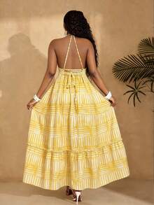 Lunelith SHEIN Lunessa Vacation Casual Full Print Backless Halter Dress - Multicolor - View 2