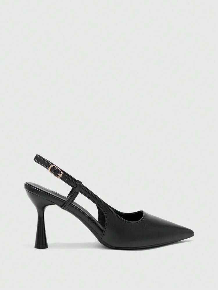 CUCCOO BIZCHIC Women Shoes Pointed Slender Heel Black Fashion Basics Daily Versatile Commuter Women's High Heel Shoes Slingback Shoes Women's Shoes