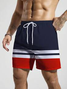 Manfinity Swimmode Plus Size Men's Contrast Color Casual Beach Shorts - Multicolor - View 3