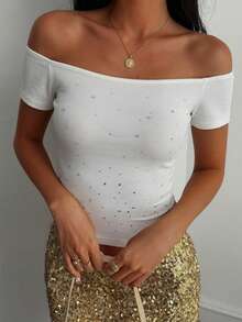 DAZY New Arrival Autumn/Winter Rhinestone Decor Fitted Women Vest - White - View 2