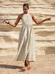 Maija Women's Casual Striped Halter Dress For Vacation - Multicolor - View 4