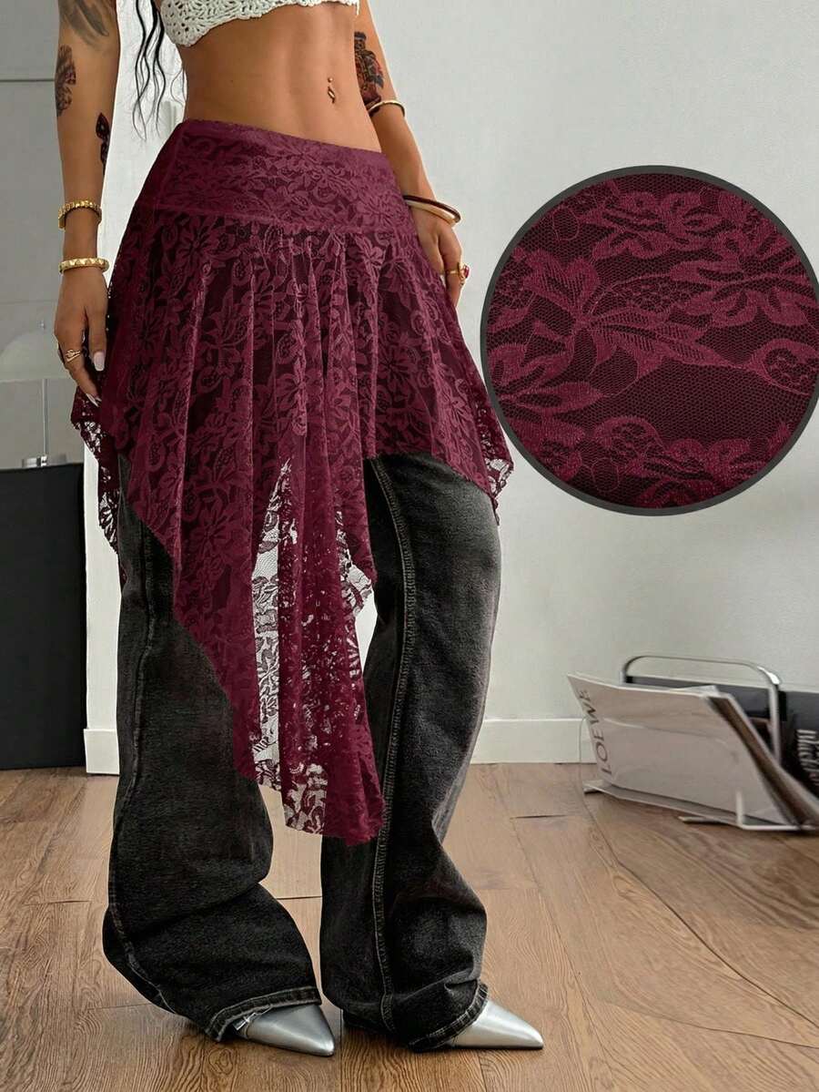 Coolane 女士蕾丝边休闲百搭约会之夜迷你裙 - 酒紅色 - 查看 1