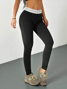 SHEIN PETITE Women's Casual Minimalist Style Basic Leggings, Everyday Wear - Black - View 7