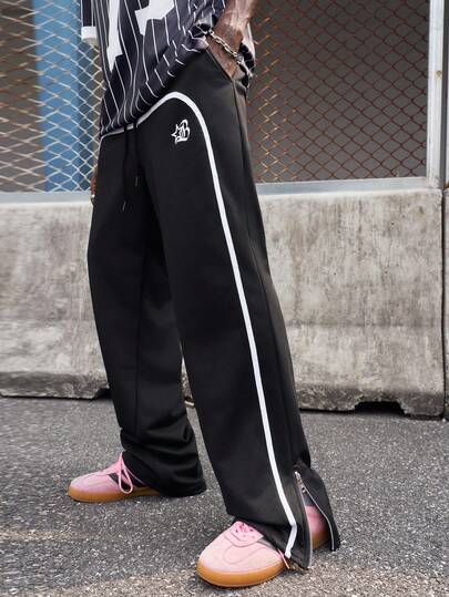 EVRINFINITE Quần Jogger cạp rút màu đơn giản cho nam có viền khóa kéo, thích hợp cho phong cách Rave