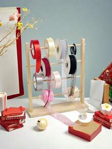 1PC Vertical Multi Size Wooden Ribbon Organizer Spool Holder Jewelry Display Stand Multi Functional Ribbon Rack Storage Organizer For DIY Craft Room Cake Shop Gift Shop Flower Shop Daily Home Use Desktop Organizer Sewing Craft Supplies - Yellow - View 5