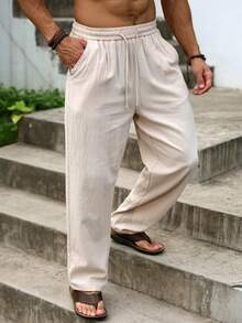 VENTUSAIL Pantalones casuales de uso diario con bolsillos y cordón en la cintura para hombres de talla grande - Beis - Ver 6