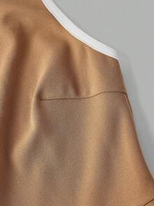 SHEIN MOD 女式无袖蝴蝶结领连衣裙 - 卡其色 - 查看 4