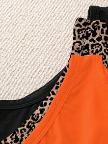 SHEIN CURVE+ Camiseta de tirantes con estampado de leopardo para mujer de talla grande, romántica y versátil, adecuada para citas, ir al trabajo, uso casual diario, primavera/verano - Multicolor - Ver 4