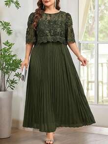 Reflora 大码优雅褶皱连衣裙，夏季 - 綠色 - 查看 11