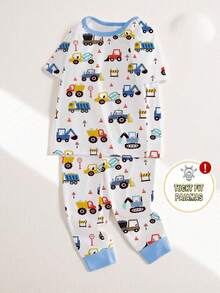 SHEIN [Bộ 6 món, giao ngẫu nhiên 2 món] Bộ đồ ngủ bé trai, hàng mới về mùa xuân/hè, họa tiết thời trang bán chạy: Khủng long, Cá mập, Ô tô, Phi hành gia, Phương tiện giao thông, chất liệu vải dệt kim co giãn cao, tay ngắn và quần dài, gồm 2 áo ngủ + 2 quần ngủ (giao ngẫu nhiên) - Nhiều màu - Xem 5