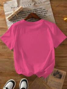 SHEIN LUNE Áo thun cỡ lớn in họa tiết da báo viền chanh dành cho bé gái dễ thương. - Màu Hồng Tươi - Xem 2