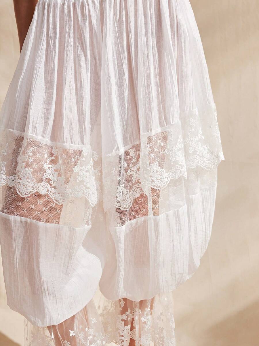 Women's Lace Camisole Top And Elastic Waist Pants Casual 2 Pieces Set Bohemian Women's Summer Outfits Boho Outfit For Women Women's Summer Co Ord Brunch Outfits For Women 2 Piece Lace 2 Piece Set White 2 Piece Set - White - View 1