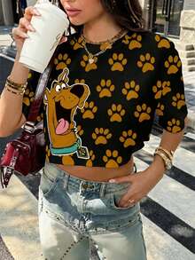 SCOOBY-DOO X SHEIN Áo thun ngắn tay dáng lửng dành cho nữ - trắng - Xem 5