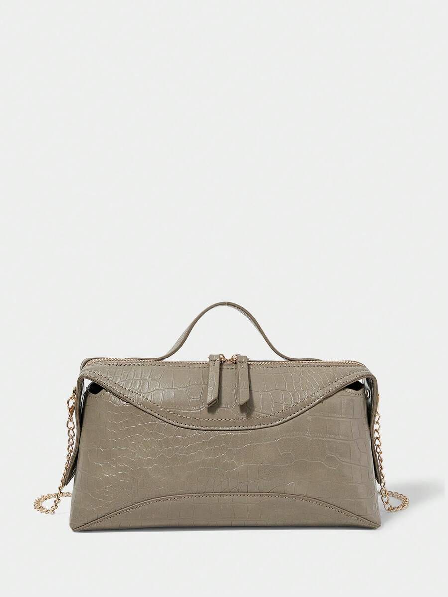 SHECARRY Bolso de mujer de piel sintética con estampado de cocodrilo gris - Gris - Ver 1