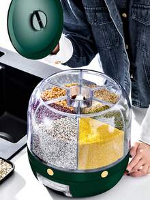 1 pieza Recipiente de almacenamiento de granos giratorio de 360 grados con compartimentos, cubo de arroz a prueba de humedad y resistente a insectos, cubo de arroz a presión para el hogar, disponible en varios colores, adecuado para almacenar diversos granos y arroz, a prueba de insectos y a prueba de polvo, recipiente de almacenamiento de granos, recipiente de almacenamiento de alimentos, almacenamiento de cocina - Multicolor - Ver 10