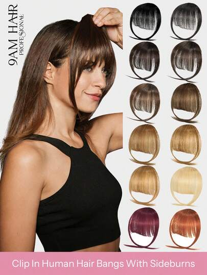 Tóc mái giả kẹp 100% tóc thật, có cả tóc mai, trông tự nhiên, nhiều màu sắc, phù hợp cho nữ và bé gái, dùng hàng ngày, dự tiệc, cosplay, hẹn hò, đi làm.