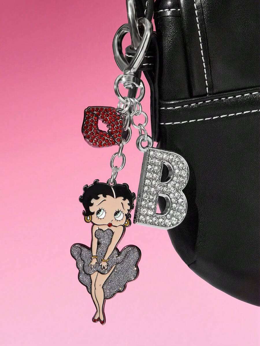Betty Boop x SHEIN 卡通锌合金包包挂件、字母钥匙扣、吊坠、纪念品、收藏品、礼品、钱包、书包、背包、汽车配件、节日饰品 - 銀色 - 查看 1