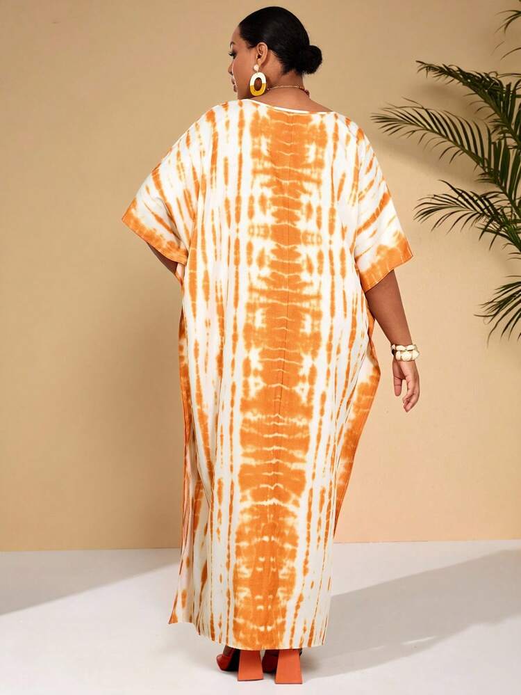 Plus Size Tie-Dye Print Batwing Sleeve Casual Dress\Summer\Vacation Summer Dress  Summer Outfits Summer Clothes Spring Dress Spring Outfit Women Spring Clothing Floral Dress Floral Dresses For Women Beach Vacation Outfits For Women Vacation Dress Bohemian Summer Holiday Outfits Jalabiyas
