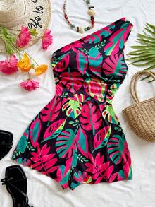 Soleia 女士不对称肩部连体裤，适合夏季度假、早午餐、母亲节、毕业典礼、教堂、海滩、音乐节、机场、下午茶等场合。 - 彩色 - 查看 4