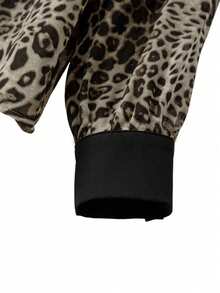 GlowEve CURVE Áo sơ mi nữ cỡ lớn họa tiết da báo bằng vải chiffon, phối nhiều mảnh, trang trí cúc vàng, kiểu dáng thường ngày mùa xuân/hè. - Nhiều màu - Xem 4