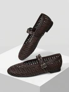 MOTF ZAPATOS PLANOS DE MUJER CON TRENZA Y PUNTA REDONDA PARA PRIMAVERA - Café integral - Ver 7