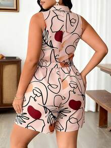 Elenzga Plus Size Women Allover Print Knotted Casual Everyday Romper - Multicolor - View 2