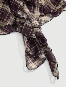 ROMWE 性感Y2K波点雪纺印花荷叶边领口女式背心 - 棕色 - 查看 3