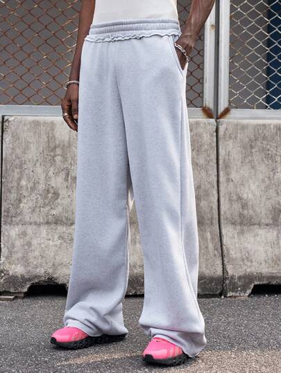 EVRINFINITE 男士纯色松紧腰口袋阔腿宽松休闲运动裤