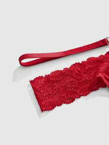 ROMWE J-Fashion Quần lót G-string nữ phối ren đính đá hình bướm phong cách Y2K - Đỏ - Xem 4