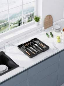 Cutlery Organizer - Expandable Kitchen Drawer Organizer, Adjustable Cutlery Organizer, Cutlery Tray, Multi-Functional Kitchen Storage Solution, Black, Medium Size - Multicolor - View 5