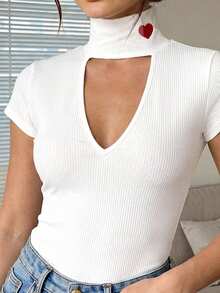 Cévolie Áo thun ngắn tay cổ chữ V khoét sâu dành cho nữ, thích hợp cho mùa hè. - trắng - Xem 4