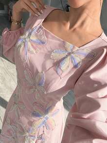Yasmyna Women's Floral Print Casual Party & Travel Arabic Style Dress - Baby Pink - View 2