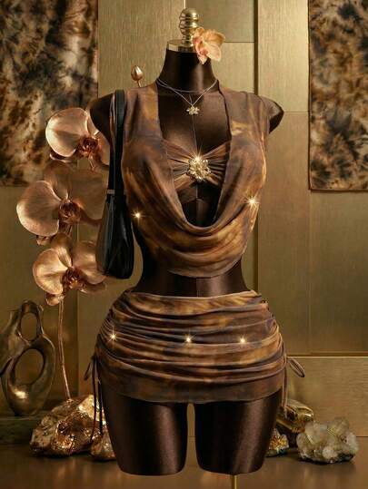 Zestiva 女士扎染印花泳衣套装，阳光海滩度假泳装，派对节日新款泳衣套装