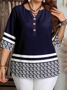 EMERY ROSE Women's Striped Geometric Print Shirt - Multicolor - View 6