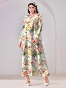 Al Najma Váy kiểu Ả Rập dáng rộng, tối giản, kín đáo, in hoa, phong cách thường ngày. - Nhiều màu - Xem 3