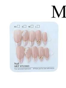 10pcs Short Press On Nails Handmade French Multicolor White Pink Gold Blue Yellow Fake Nails Set Cute Adorable Design Acrylic Nail Tips For Party Daily Wear DIY Nail Art Supplies - White - View 11
