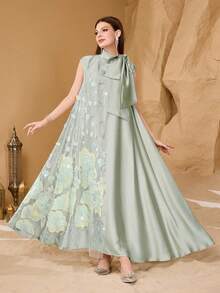 Modelyn Gaun Wanita dengan Motif Simpul Kupu-kupu dari Kain Bertekstur Elegan - Mint Green - View 6
