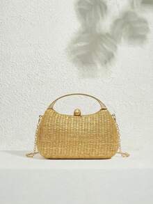 SHECARRY 女士手提包，精美假日编织包 - 杏色 - 查看 2