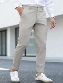 Manfinity Mode 男士休闲/商务通勤锥形西装裤，带斜插口袋 - 黑色 - 查看 5