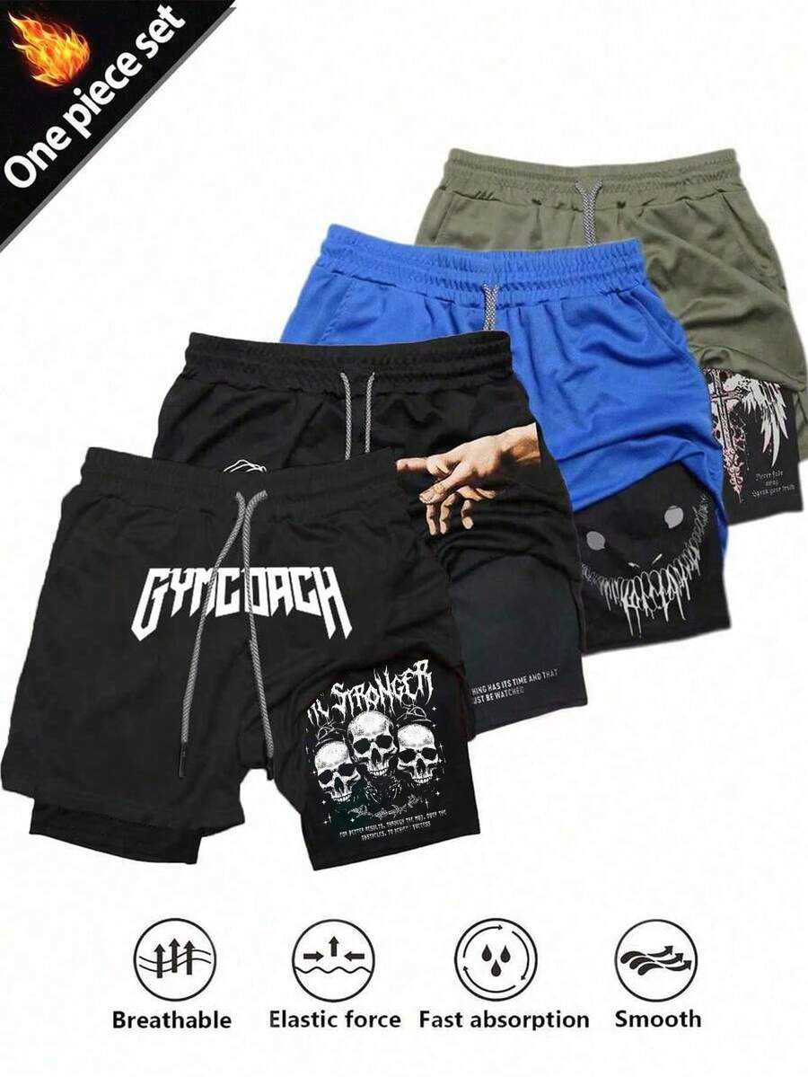 Gym Rark Men's Casual Letter Print Drawstring Waist Sports Shorts, Summer, Gym - Black - View 1