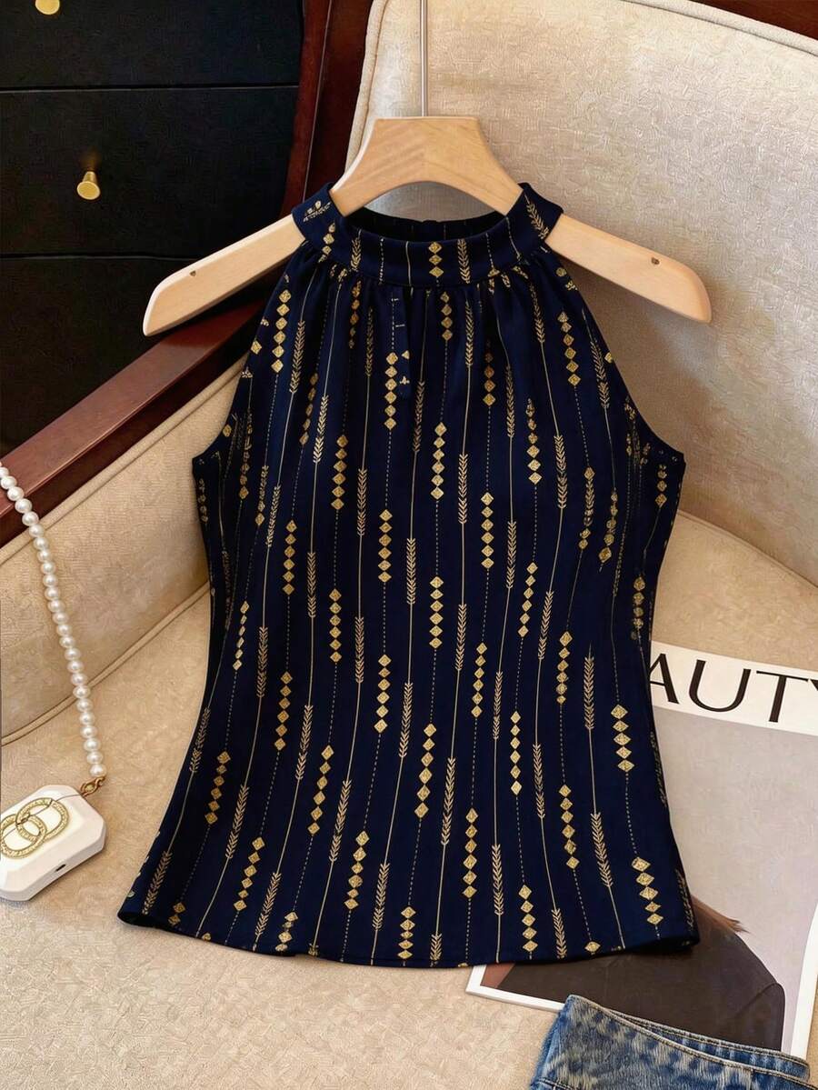 Franclia 女士夏季露背金属面料时尚休闲优雅办公衬衫 - 彩色 - 查看 1