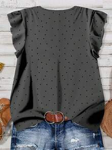 SHEIN LUNE Plus Size Women V-Neck Polka Dot Casual Blouse, Suitable For Summer Outings - Grey - View 2