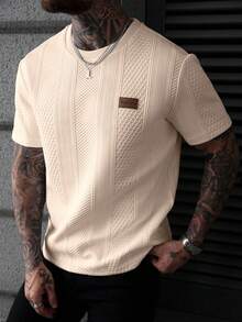 EGENSIO Camiseta casual de manga corta y cuello redondo con gráfico de letras para hombres - Caqui - Ver 5