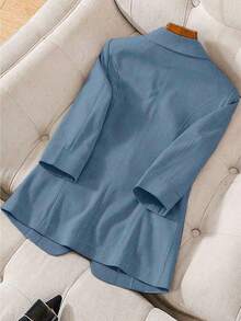 GlowEve CURVE Blazer de manga larga de talla grande para mujer, de un solo botonadura, con cuello muescado, de unicolor, versátil y apropiado para el trabajo - Azul - Ver 2