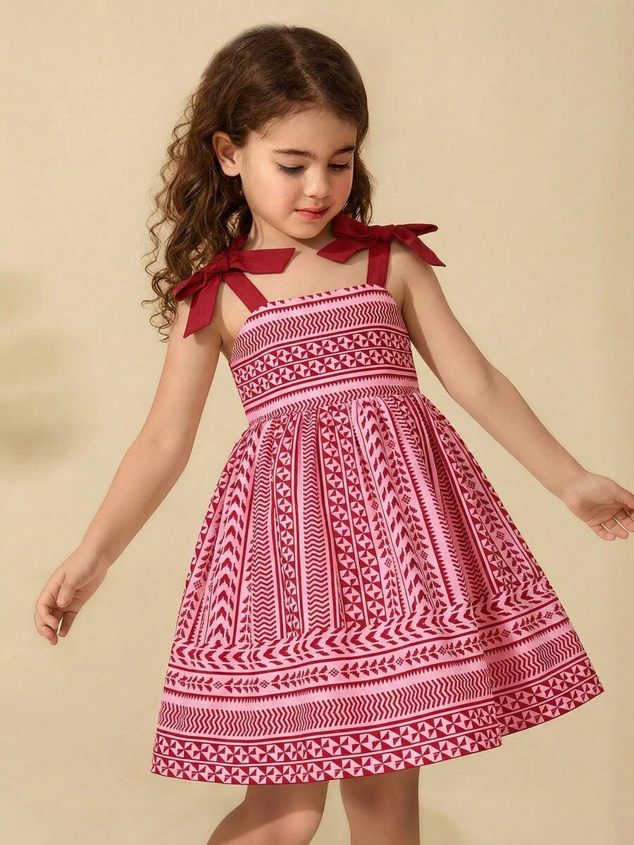 Travachic KIDS 少女碎花褶皱吊带连衣裙 - 淺粉色 - 查看 1