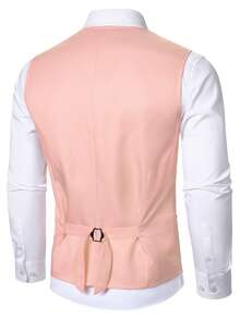 Manfinity Mode Men's Front Button Waistcoat And Pants Business Suit Set, Formal - Baby Pink - View 6